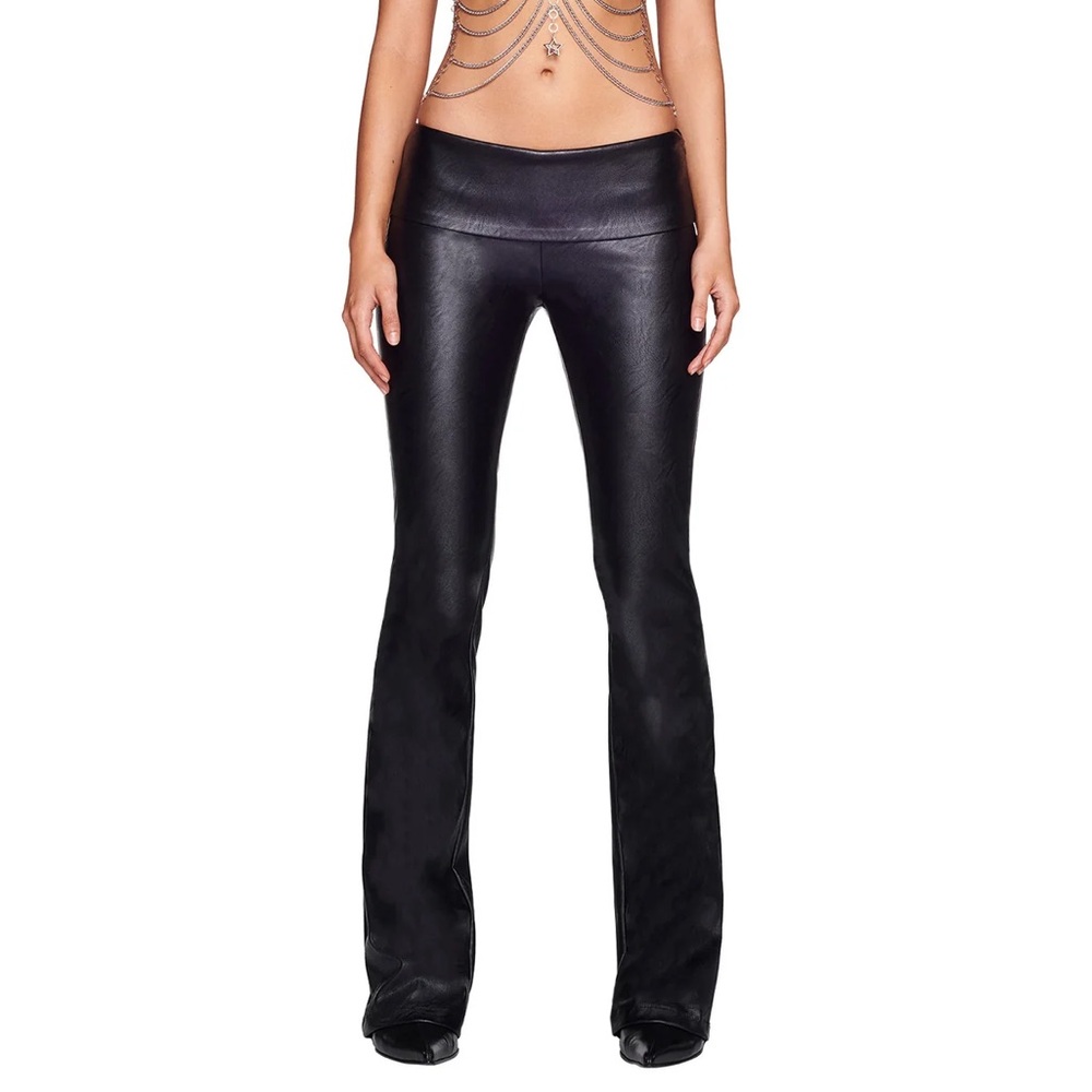 I Am Gia Amalthea Black Faux Leather Flare Pants
